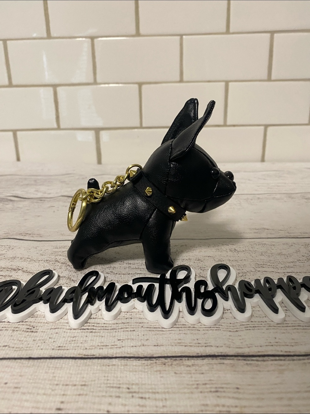 Viral Bulldog Black Leather with Gold Spike Collar Bag Charm TJ Maxx Marshall's